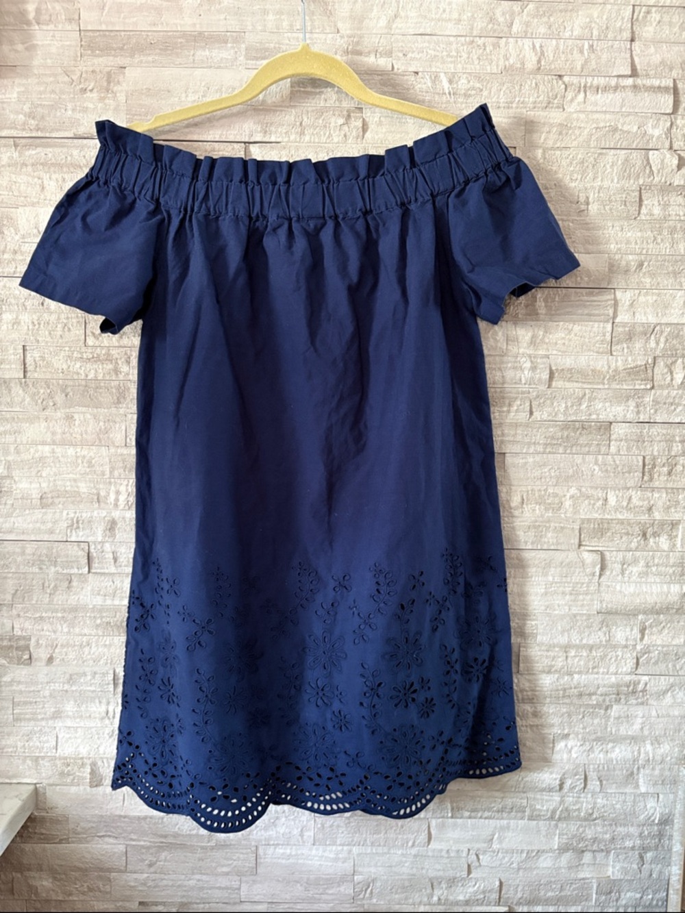 Vineyard Vines Navy Off-Shoulder Eyelet Hem Dress